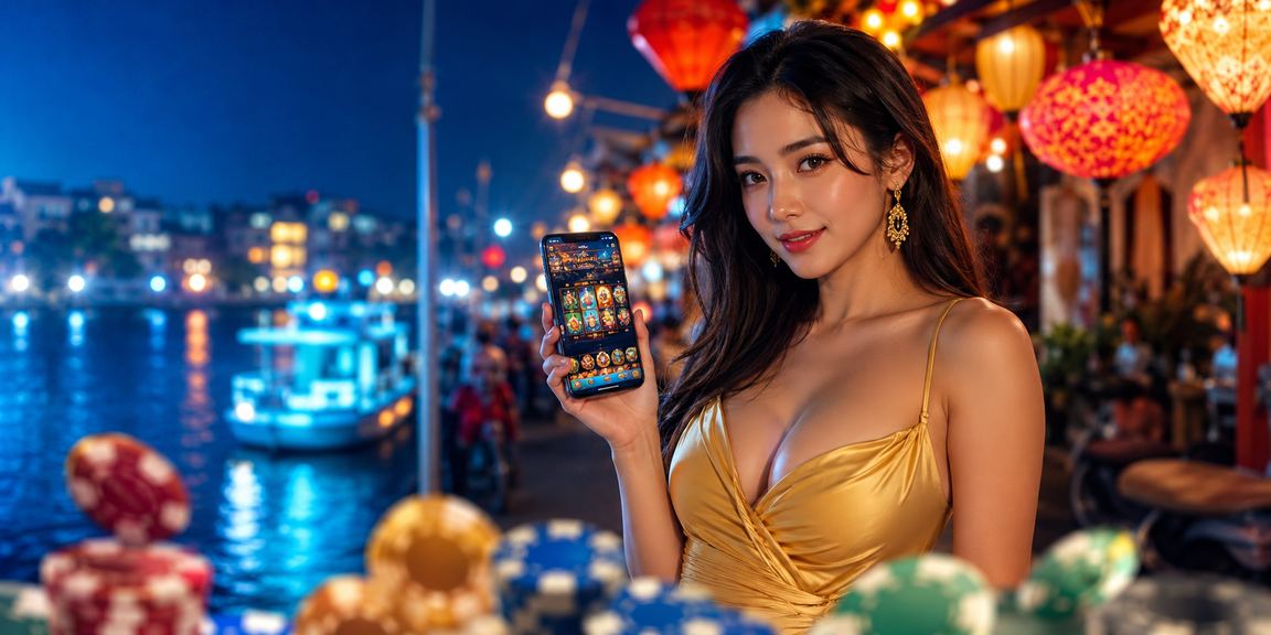 Người dùng Hà Nội chơi casino mobile tại chợ đêm, màn hình điện thoại sáng trong bóng tối