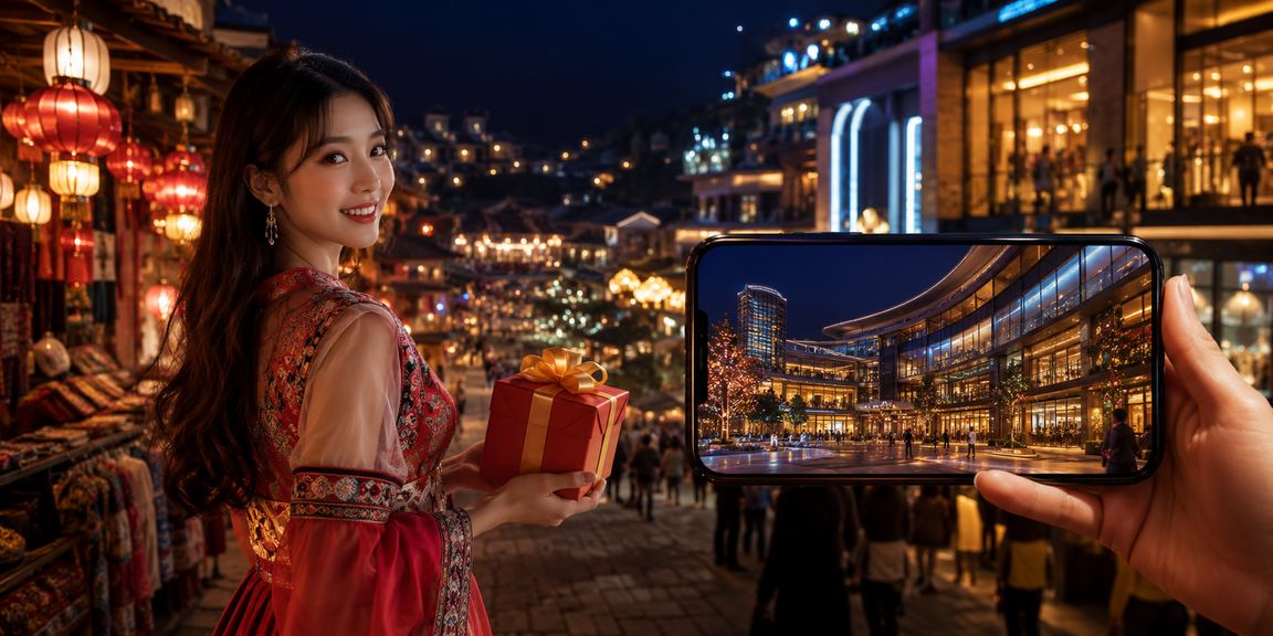 Người dùng tại chợ đêm Sapa trải nghiệm casino mobile trong không khí sương mù núi rừng